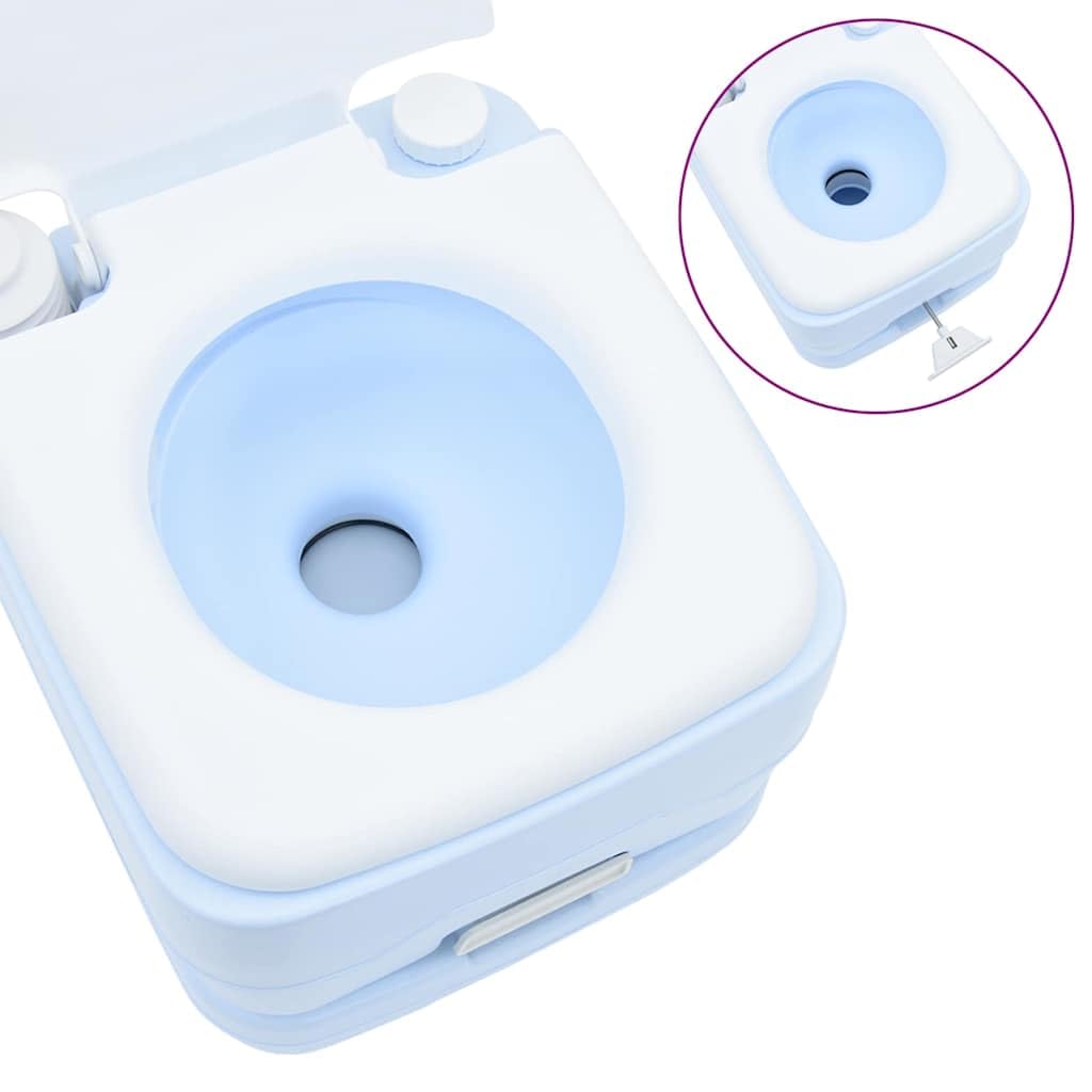 Tragbare Campingtoilette 20L - Camping WC mit Balgpumpe für Wohnwagen, Wohnmobil, Outdoor und Garten, Blau Weiß, 41,5 x 36,5 x 42 cm