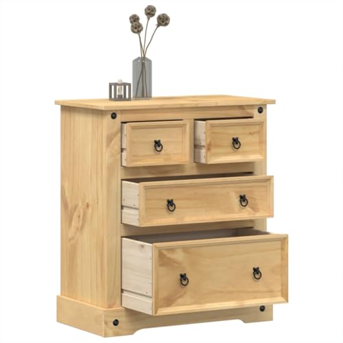 Ordellia Cómoda Corona de madera de pino maciza, 80 x 43 x 91 cm, con 4 cajones, acabado en cera de miel, asas de metal y soporte de pared para salón, dormitorio, pasillo, más espacio de