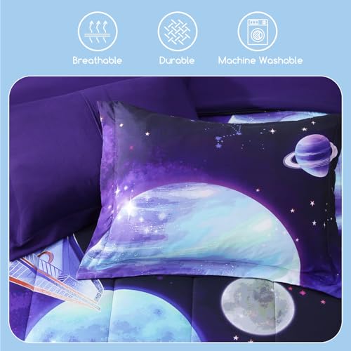 Kids Comforter Set Full Size for Boys, Rocket Bedding Sets, 4 Pieces Bed in A Bag with 1 Comforter, 1 Decor Pillow, 2 Pillow Shams