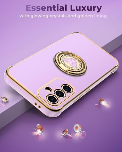 Image of XYZ for Galaxy S25 FE Case with Stand - Phone Case with Double Ring Kickstand - Women Girls Bling Luxury Protective Phone Cover Heart for Samsung S25 FE 5G, Purple