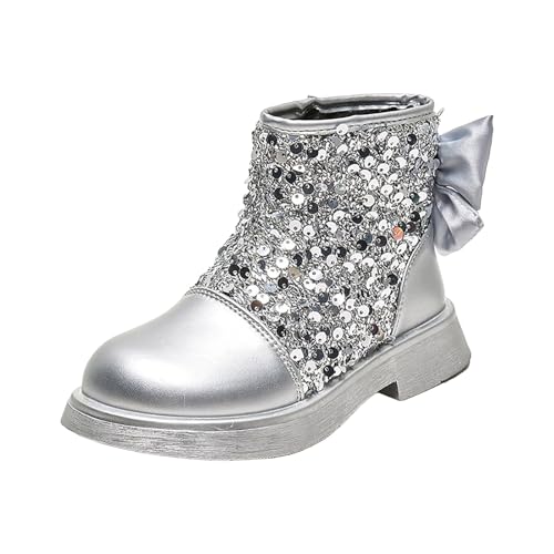 Girls Sequins Ankle Boots Kids Toddler Glitter Side Zipper Bowknot Design Boots Party Performance Boots Formal Shoes