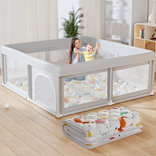Image of Hiaksedt Baby Playpen with Mat Small Playpen for Babies and Toddlers 50 x 50 inch Baby Fence Playards