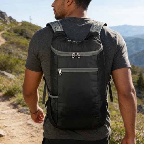 Mochila negra plegable ligera multi-bolsillos impermeable miniatura 2
