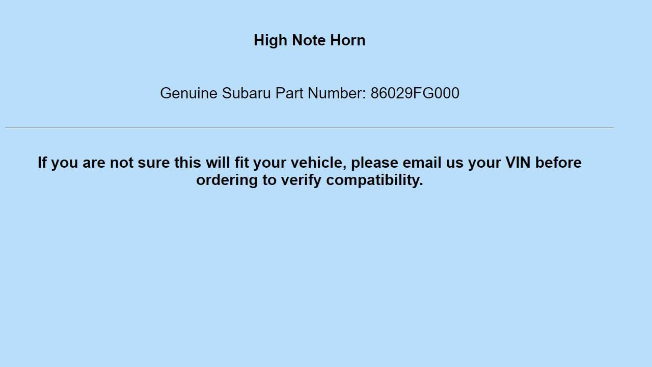 Genuine OEM for SUBARU High Note Horn 86029FG000