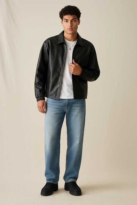 Image of Men's Genuine Leather Jacket for Men Women Stylish Casual Biker Jacket Premium Soft Leather Regular Fit Zip Closure Winter Fashion Outerwear for Travel Party Office Riding (S - XXl)