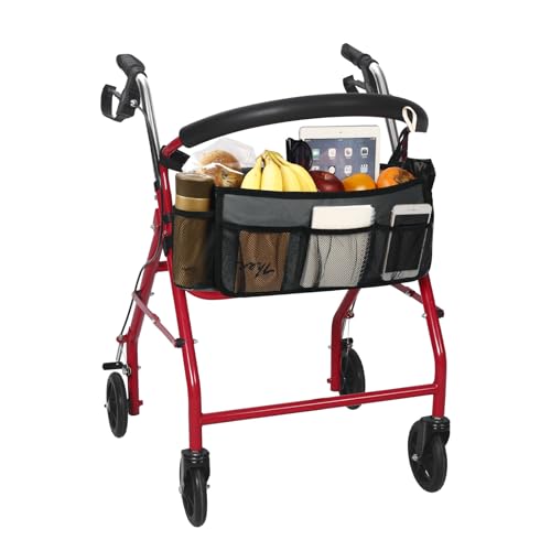 Image of Upgraded Rollator Basket, Large Walker Accessories Bag with Multiple Pockets, Rollator Accessories for Seniors Baskets for Rolling Folding Walker Easy to Use (Gray)