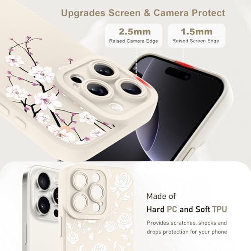 Image of Designed for iPhone 16 Pro Max Case, Cute Cherry Blossom Flower Floral Pattern Design, Slim Soft TPU Liquid Silicone Protective Cover for Women Girls - White