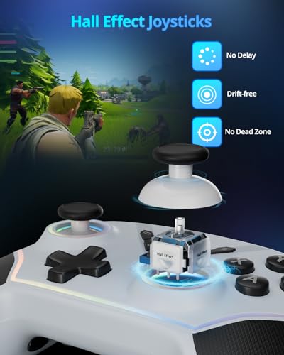 Image of Multi-Platform Wireless Controller, PC Gaming Controller with 2.4G Adpater /Hall Joysticks /Hall Triggers /1200 mAh Battery /4 Programmable Buttons /RGB Lighting, Compatible with PC Windows 7 /8.1 /10 /11, Switch /OLED /Lite, iOS, Android, Steam-White