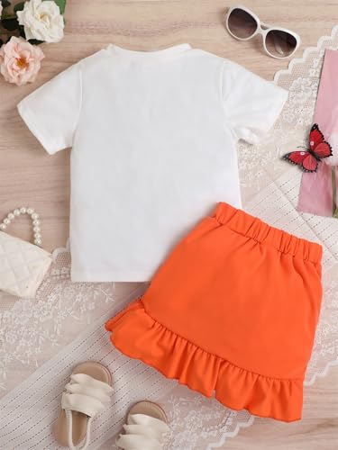 Image of Kids Toddler Girl Summer Clothes Letter Printed T-Shirt Top+ Floral Skirt 2pcs Girl's Skirt Set