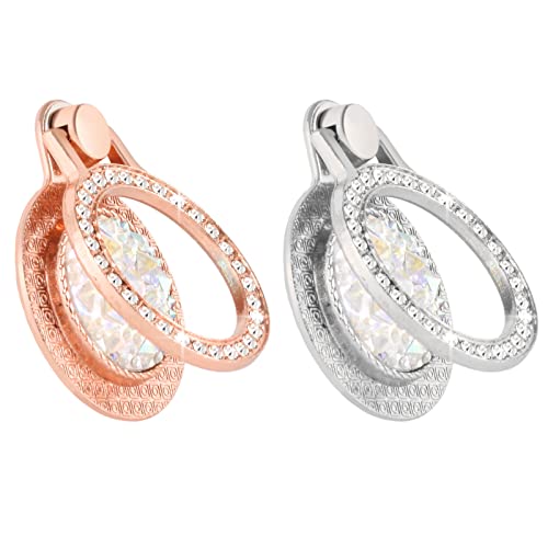 Fycyko 2 Pièces Bague Telephone Portable Réglable à 360°Glitter Anneau de Support pour Téléphone Portable avec des Diamant Artificiel Attache Telephone - pour Smartphones et Tablettes -Argent+Or Rose Cover