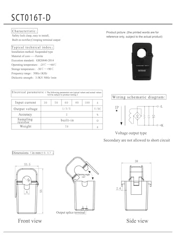 Transformateur de courant SCT016T-D 100A sortie 5V pour boîtier rail DIN - 3