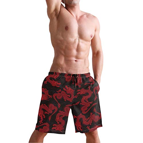 Men's Surfing Chinese Red Dragon Black Swimming Trunks4