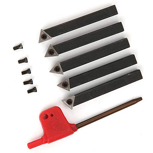 Ensemble d'outils de Tournage Indexables, 5 Pièces 0,25 Pouce Outils de Coupe de Tour à Métaux Tours d'usinage en Carbure Cémenté Outils de Coupe de Parement Multifonctionnel