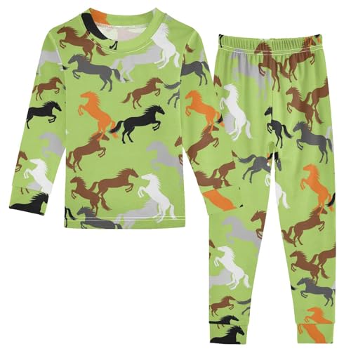 Pajama Sets Long Sleeve Horse Silhouettes on Green Soft Comfy Sleepwear 2 Piece PJS 3-8T