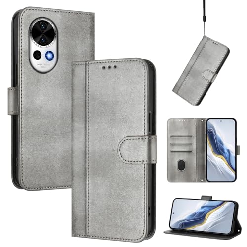 Pzwoxukhov Compatible with Huawei Nova 12 Case Cover,Compatible with Huawei Nova 13 with Card Slot,Stand Holder,PU Leather flip Shockproof Case Cover Gray