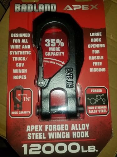 HFT BADLAND 12000 Lb. Winch Hook (6 Ton) Ultra Strong Forged High Strength Alloy Steel Winch Hook Clip 1-1 12 inch Capacity Latch