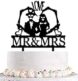 Funny Skeleton Cake Topper,Till Death Do Us Part Wedding Cake Topper -Death Can't Break Our Love- The Bride and Groom Skull Cake Topper, Skeleton Couple Cake Topper, Black Silhouette Cake Topper