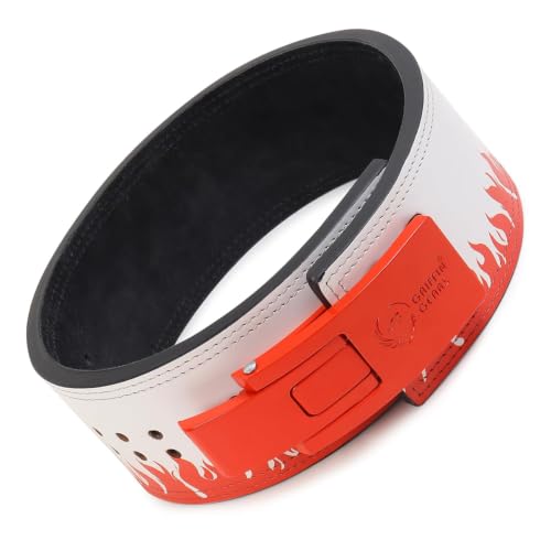 Image of 13MM UV Print Designer Lever Gym Belt | Custom Powerlifting Belt | 100% Full Grain Genuine Leather | IPF Standard | Red Fire Belt with Red Buckle | Size Extra Large