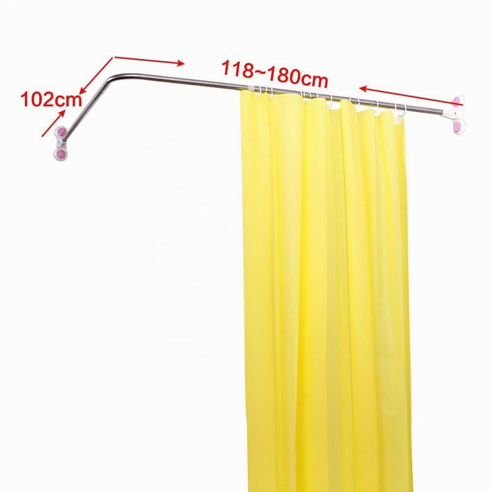 BAOYOUNI Tringle à Rideau de Douche en Forme de L Extensible Sans Perçage avec Ventouses Barre d'angle en Métal Universelle pour Salle de Bain, Baignoire, Magasin de Vêtements, 102 x (118-180)cm