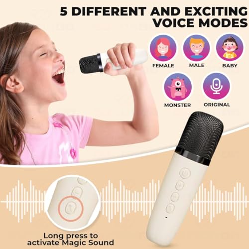 Image of TEQO Karaoke Mic with Speaker for Singing, Rchargeable Wireless Mini Portable Bluetooth Speaker with Microphone & LED Lights, Cute Birthday Gift for Kids Musical Toys for Boys, Girls and Adults