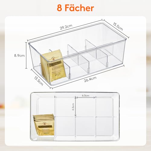 Foto von Lifewit Teebox, 16 Fächer Teebeutel Aufbewahrung mit Deckel, Tee Organizer für Teebag, Kaffeebeutel Aufbewahrungsbox,Zur Verwendung in Küchen,Speisekammern, Arbeitsplatten,Transparent,29cm(L) 2 Stück