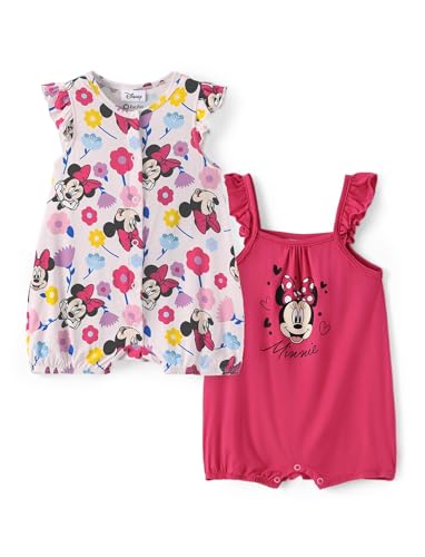 Disney Baby Minnie Mouse Packs Soft Breathable Stretch Bodysuit with Ruffle Sleeves Romper for Newborn Red 3-6 Months