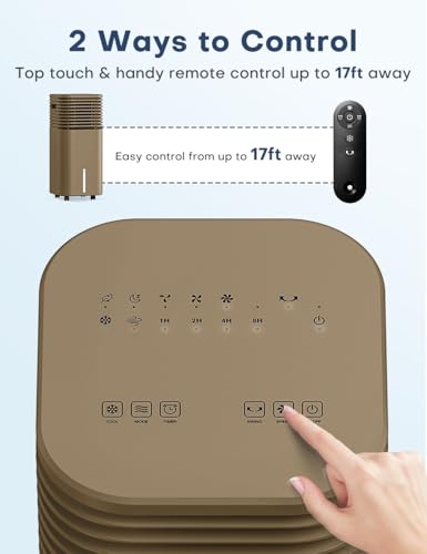 Image of 4-IN-1 Portable Air Conditioners, Evaporative Air Cooler w /4 Modes & 3 Speeds, 15H Timer for Smart Auto-off, 2-Gal Tank for 20H Cooling,17FT Remote,No Hose Needed - Brown