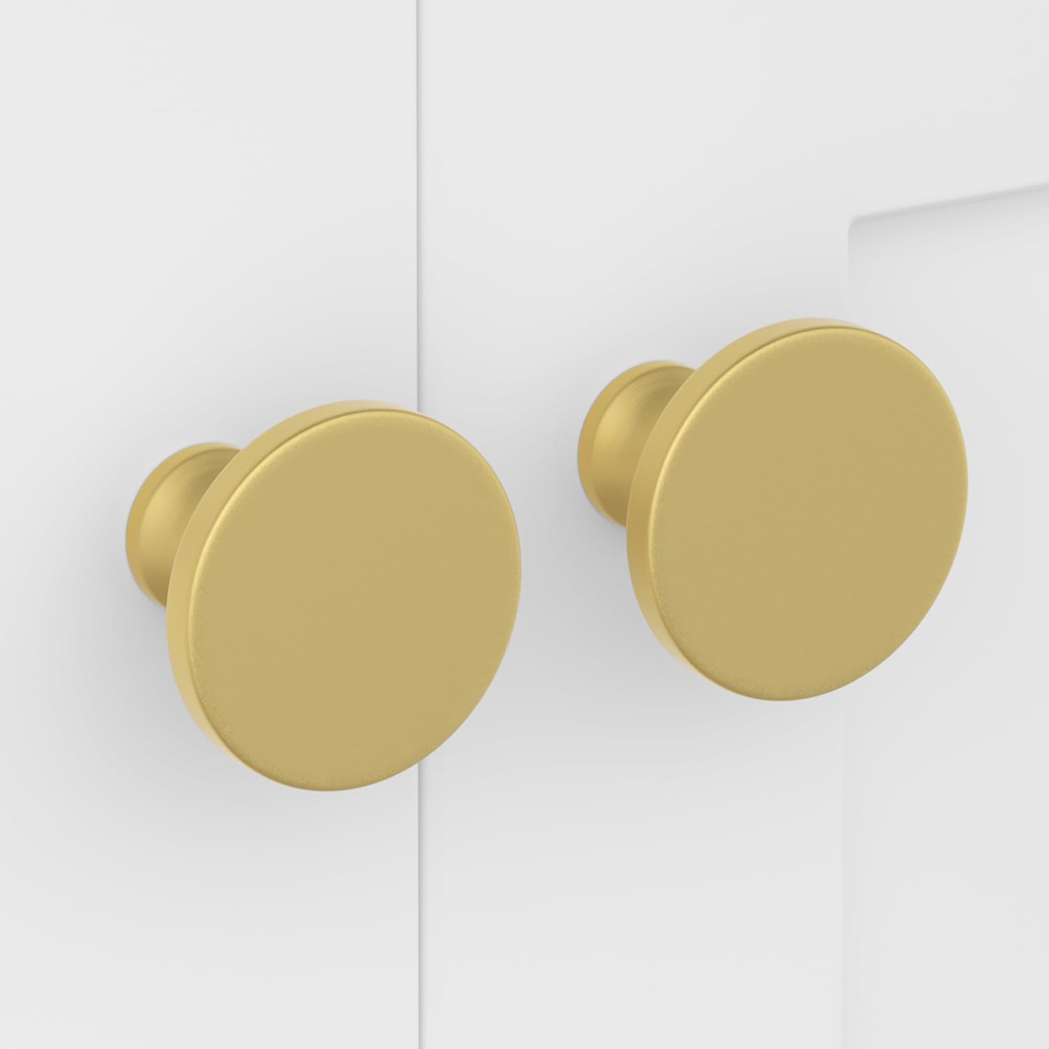LONTAN 20 Pack Gold Round Knobs Cabinet Drawer Cupboard Knobs Solid Zinc Alloy Brushed Brass Finish