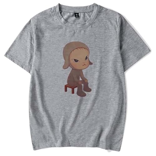 GJRJS Yoshitomo Nara Sleepless Night Sitting Camiseta Estampada de Moda Casual,Gris,S