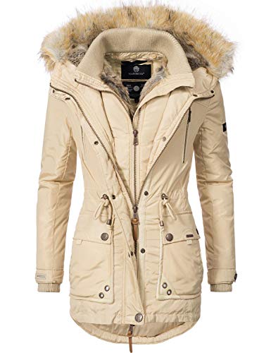 Preisvergleich Produktbild Marikoo Damen Wintermantel Winter Parka Grinsekatze Beige Gr. XXL