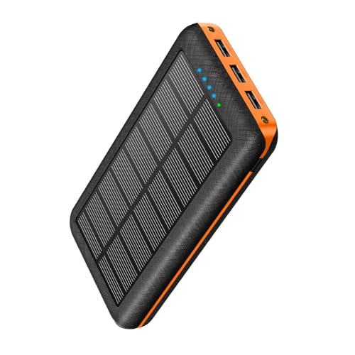 Portable Charger Solar Charger Power Bank 30000mAh Battery Pack Camping Waterproof External Backup Charge with 3 Outputs 2 Input LED Flashlight for Travel Hiking Outdoor