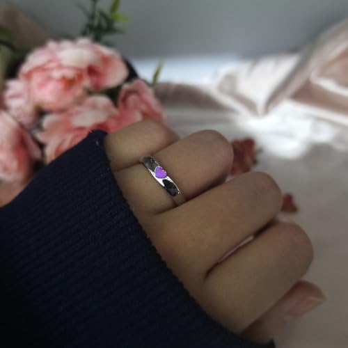 Glowing Heart Ring Pink Blue Heart Couple Ring Funny Dark Luminous Ring Valentine's Day Heart Glow in The Dark Ring Promise Ring Cool Rings for Women Men Valentine's Day Love Jewelry for Women Girls Charm Gift4
