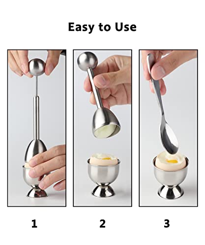 Egg Cups For Soft Boiled Eggs Holder - Egg Cracker Topper Tool Set Includes 2 Egg Cups, 2 Egg Spoons, 1 Egg Cracker Topper Perfect Egg Cutter Tool For Breakfast #TOP3