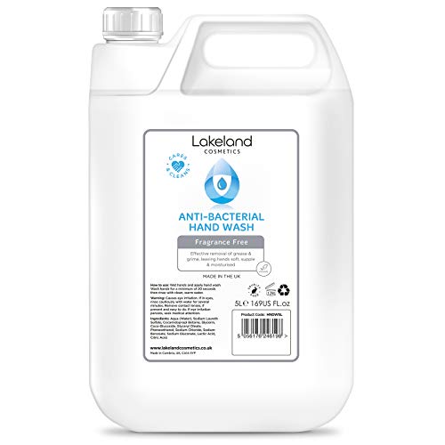 Lakeland Cosmetics antibacterial soap hand wash - 1x 5L Litre refill bottle - Vegan anti-bacterial liquid soap hand wash, made in UK (1x 5 Litre)