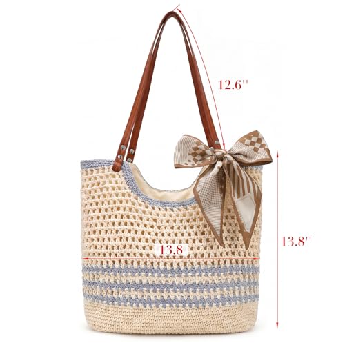 Bolso tote de crochet tejido para mujer color caqui miniatura 5