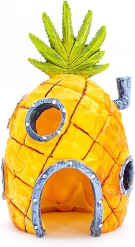 Penn-Plax Officially Licensed Nickelodeon Spongebob Aquarium Ornament – Spongebob’s Pineapple House - Perfect for Fish to Swim in and Around - Full Color 6" Decoration