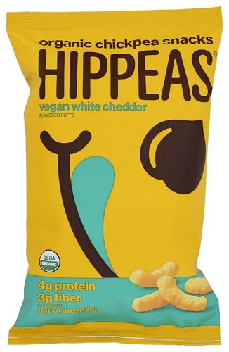 Hippeas Organic Chickpea Puffs, Vegan White Cheddar, 4 Ounce (Pack of 1), 4g Protein, 3g Fiber, Vegan, Gluten-Free, Crunchy, Plant Protein Snacks