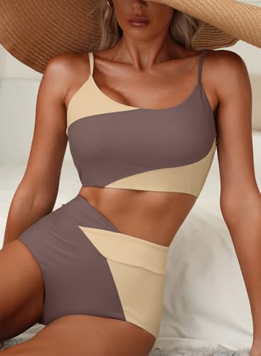 Image of Herseas Women 2 Piece High Waisted Bikini Sets Color Block Popular Swimsuit 2026 Summer Beach Best Bathing Suits