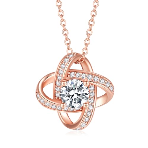 Jrêveinfini Collar Mujer Mama Oro Rosa Plata de Ley 925, Nudo del Amor y Trébol Colgante Collar Cadena Suerte Joyería Regalo Cumpleaños Dia de la Madre Navidad Mujer Profesora Amiga Maestra