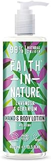 Faith In Nature Natural Lavender and Geranium Hand and Body Lotion, Relaxing, Vegan and Cruelty Free, No SLS or Parabens, 400 ml