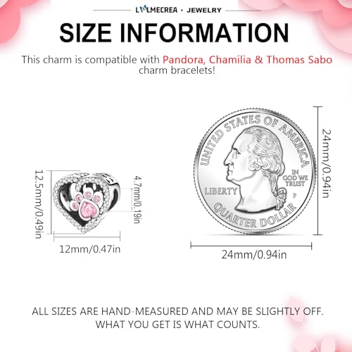 LMLMECREA Herz Charms Anhänger 925 Sterling Silber mit Rosa Hundepfote- Charm für Europäische Armbänder - Geschenk für Frauen