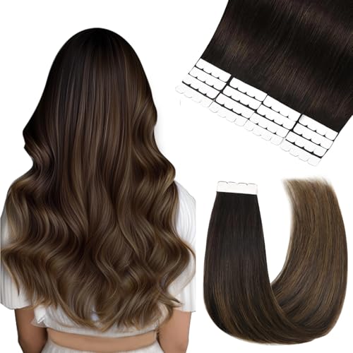 Vlasy Tape Extensions Echthaar 30cm Mini Tape in Extensions Echthaar Gerade Tape Haarverlängerungen Echte Menschliches Haar Natürliche Invisible Tape Hair Extensions T2/6+2# 16 Stück