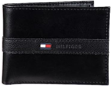 Tommy Hilfiger Men's Leather Wallet - Thin Sleek Casual Bifold with 6 Credit Card Pockets and Removable ID Window, Black