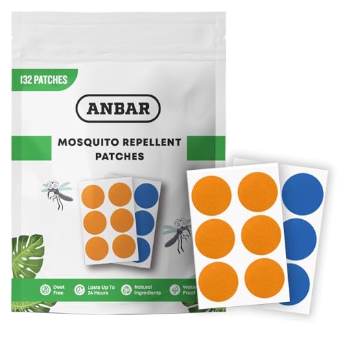 Anbar Mosquito Repellent Patches for Kids and Adults 132 Patch Set Small Waterproof Stickers to Repel Bugs and Insects Deet Free Natural 24-Hour Protection Skin Safe