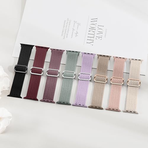 Image of 8 Pack Braided Stretchy Solo Loop Compatible with Apple Watch Bands Women