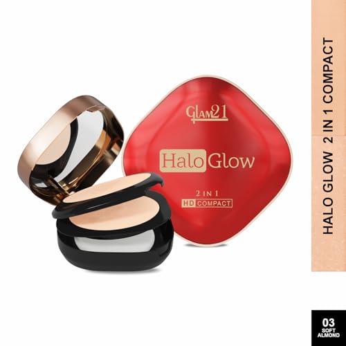 Image of Glam21 Halo Glow 2-in-1 HD Compact | Matte & Shimmer Shades | Velvet Matte & Soft Glow Shimmer | Oil Control, Brightening & Radiant Finish | Enriched with Vitamin E |18gm,Soft Almond