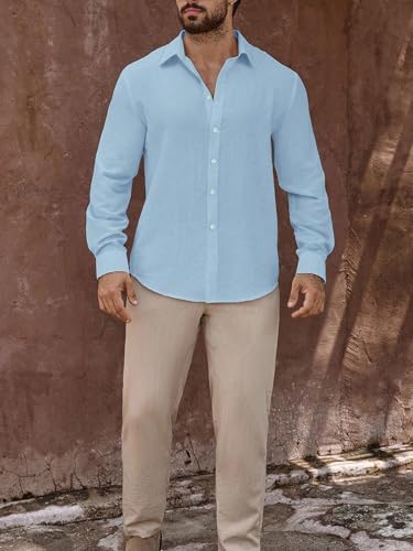Image of Men's Casual Button Down Shirts Long Sleeve Linen Touch Textured Shirt Wrinkle Free Fashion Casual Vacation Beach Summer Shirt (1001)