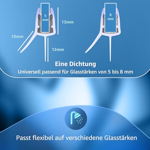 minify Duschdichtung für Glastüren (5-8mm) – Dichtung Dusche Glastür Transparentes U-Profil mit Milchglas-Dichtlippen in verschiedenen Längen erhältlich [ 1 x 100CM ]