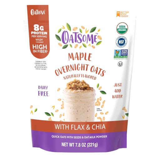 Image of Oatsome Maple Overnight Oats with Flax and Chia 7.8 Oz, Gluten-Free Oats | Maple Overnight Oats, Flax Chia Oatmeal, Gluten Free Oats, Meal Prep Breakfast, Just Add Water, Fiber, Quick Oats