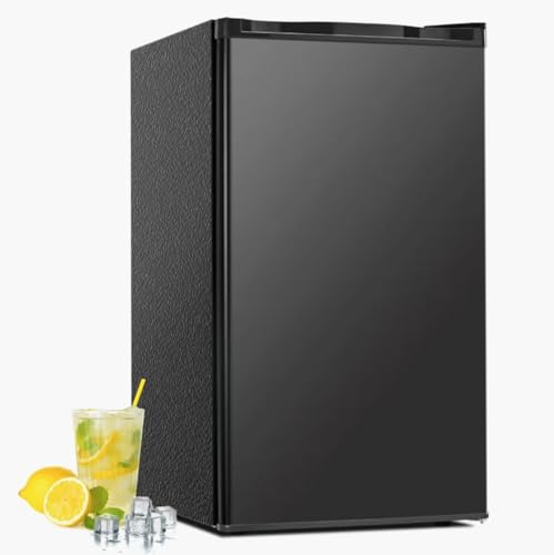 DSF Mini Fridge with Freezer 3.2 cu.ft Super Quiet(Holds 120 cans), Reversible Door and Thermostat Adjustable for Dorm, Playroom, Apartment, Black (MPBFR321)